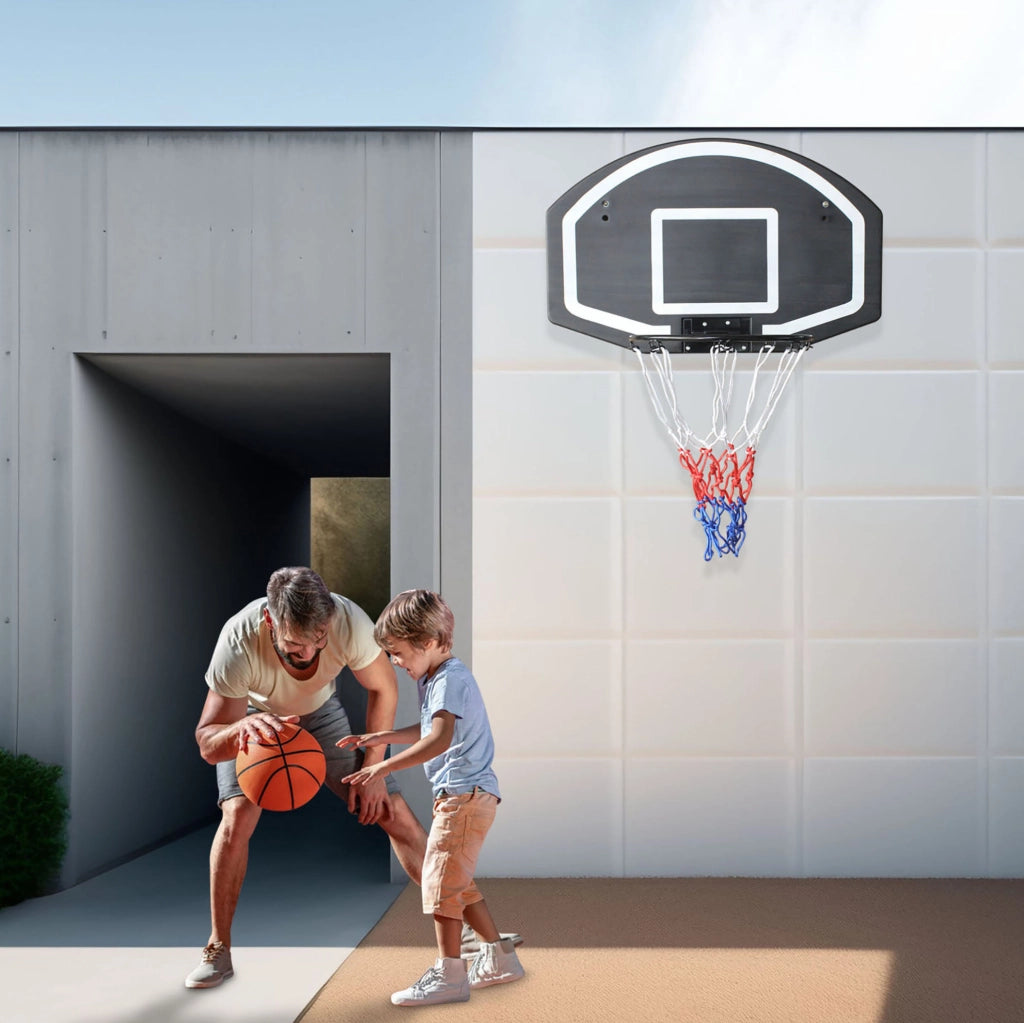 Canestro da pallacanestro a parete nero con tabellone resistente agli urti per interno ed esterno