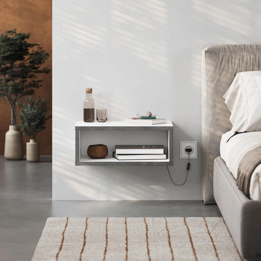 Comodino in legno "Brik" con illuminazione LED - 45 x 30 x 18 cm - Bianco