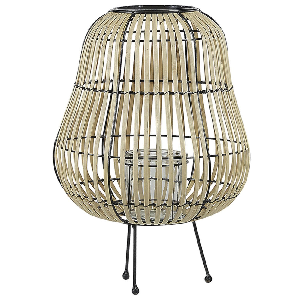 Lanterna in legno di salice marrone chiaro 44 cm con decorato portacandele in piedi