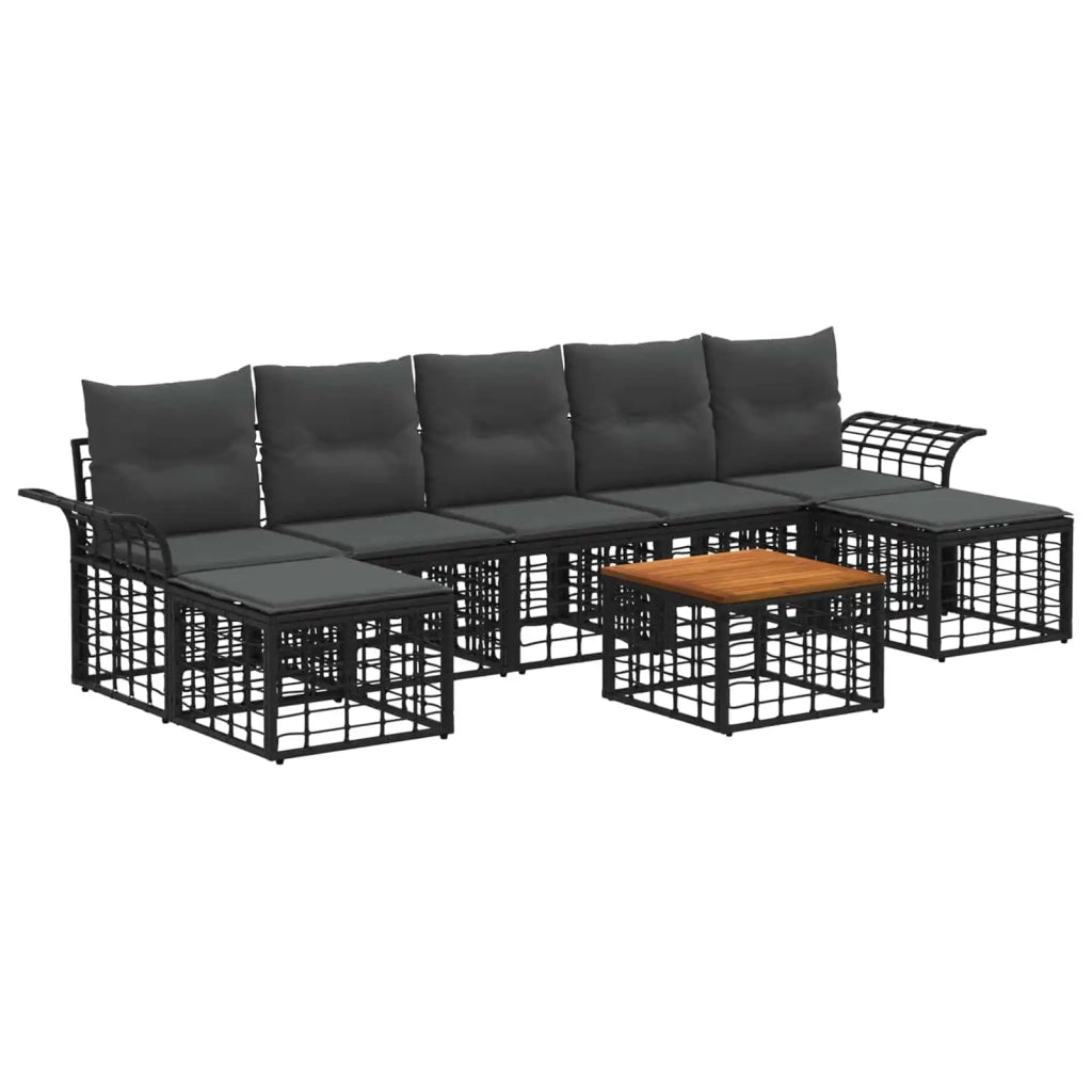Set di divani da esterno 8 pcs Nero e Grigio scuro Poliestere