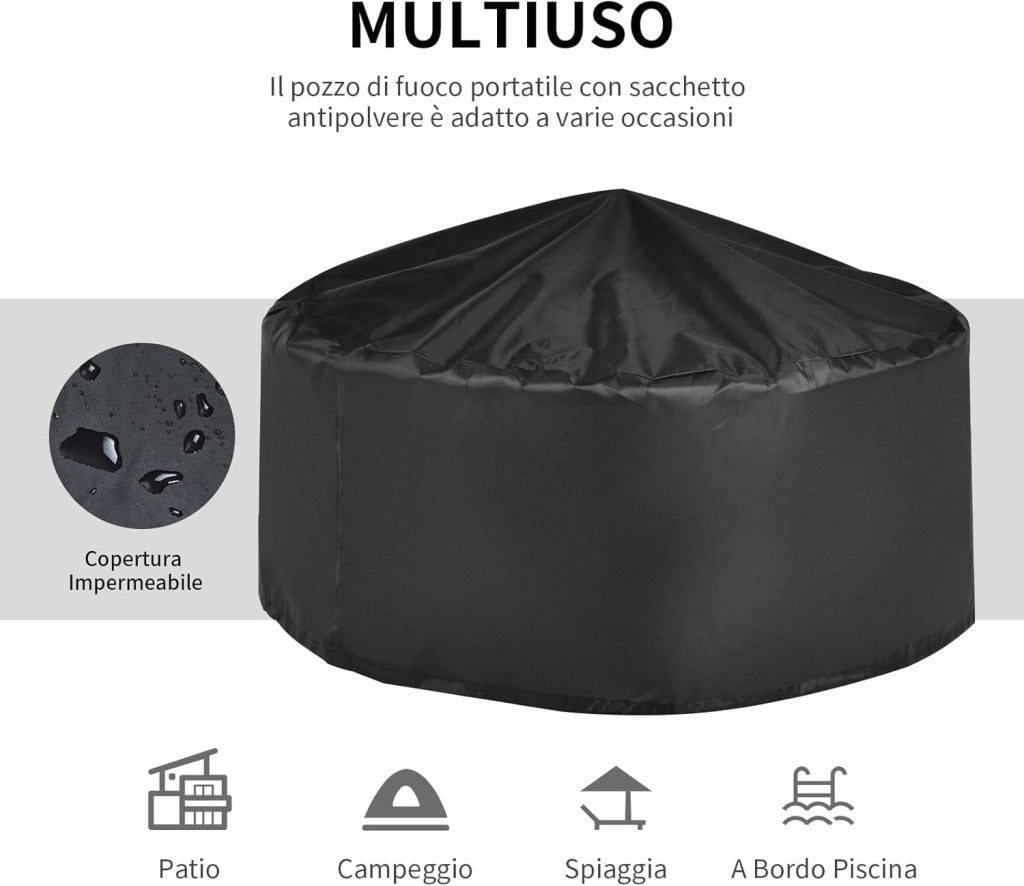 Braciere da Giardino, 3 in 1 Braciere da Esterno con Copertura Protettiva, Copertura Antipioggia e Attizzatoio, Diametro: 50 cm, per Campeggio, Cortile, Patio