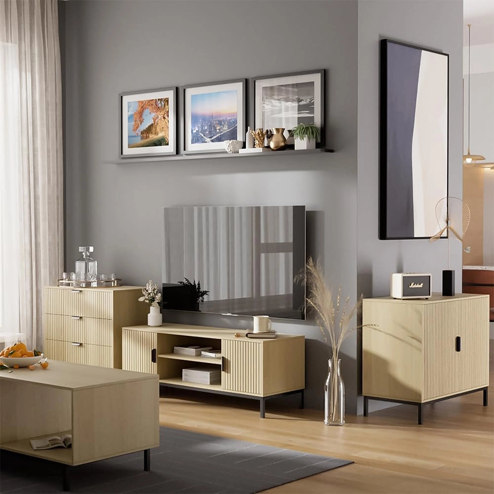 Lowboard Lennox, Rovere, 120 x 45 cm, adatto per riporre riviste e telecomandi