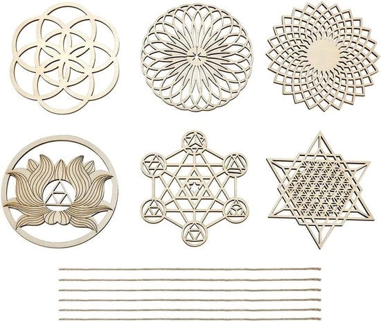 Set di Ornamenti Chakra in Legno da 6 pezzi - Supporti per Plank in Legno - Decorazione per la Meditazione - Simboli Chakra per Camera da Letto e Studio di Yoga