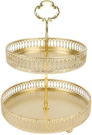 Etagère 2 livelli grande capacità - Etagère con standard metallico - Etagère per frutta/dolci/snacks - Acciaio inossidabile con rivestimento dorato - Costruzione stabile e duratura - Standard di servizio