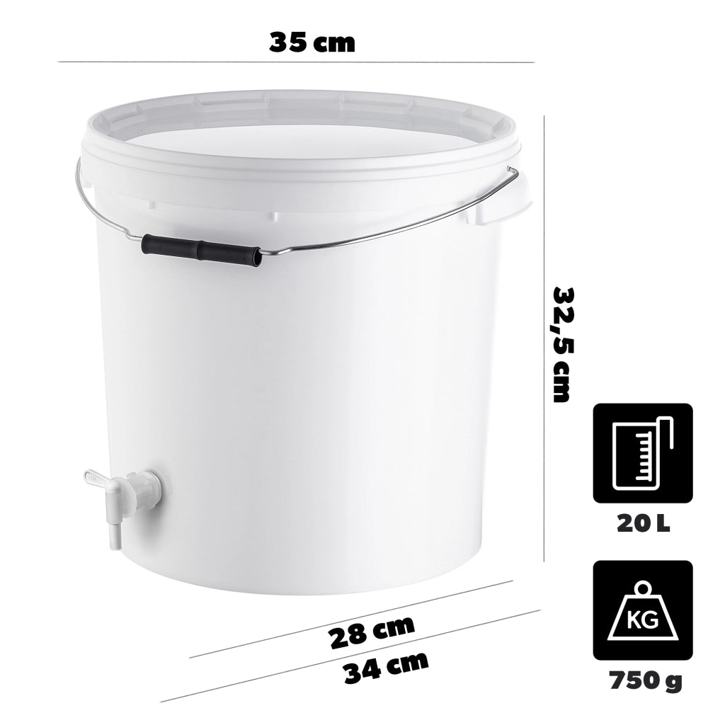 Contenitore di fermentazione KADAX da 20 litri, secchio per vino, liquori e birra, con coperchio e rubinetto.