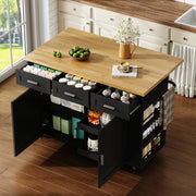 Isola cucina con piano ribaltabile 120x45(70)x84 cm in MDF naturale e nero; con ruote
