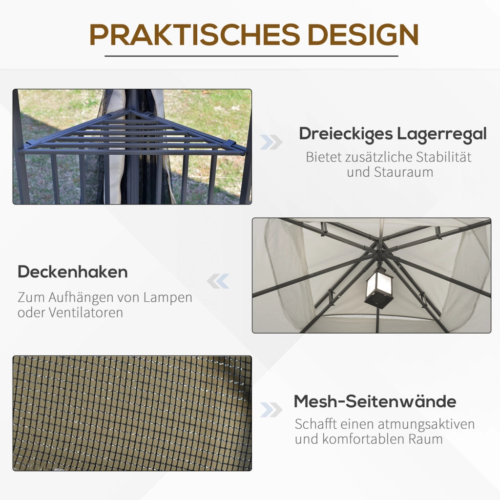 Gazebo da giardino con tetto doppio e 4 pareti laterali ¨C Xylo ¨C metallo e poliestere beige 2,99x2,99x2,74m