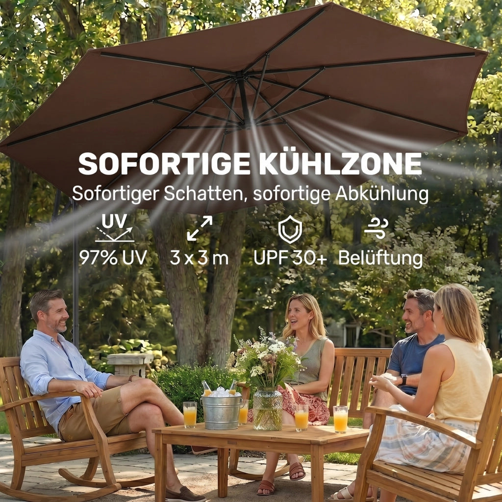 Ombrellone da giardino con manovella ¨C zephmum ¨C 3x3 m acciaio poliestere marrone