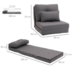 Poltrona pieghevole 2 in 1 con schienale regolabile, tessuto in lino grigio scuro