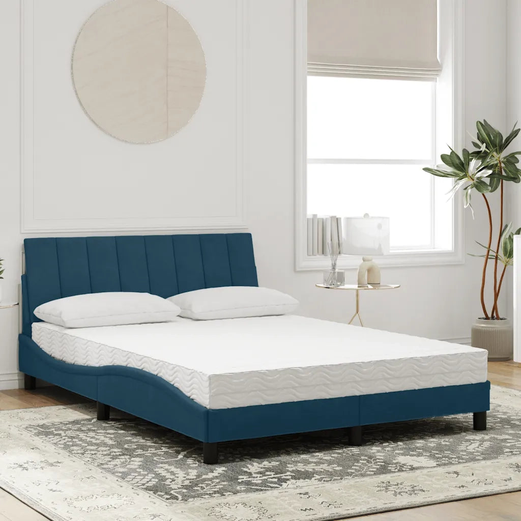 Letto con Materasso Hanko Blu 140x200 cm in Velluto