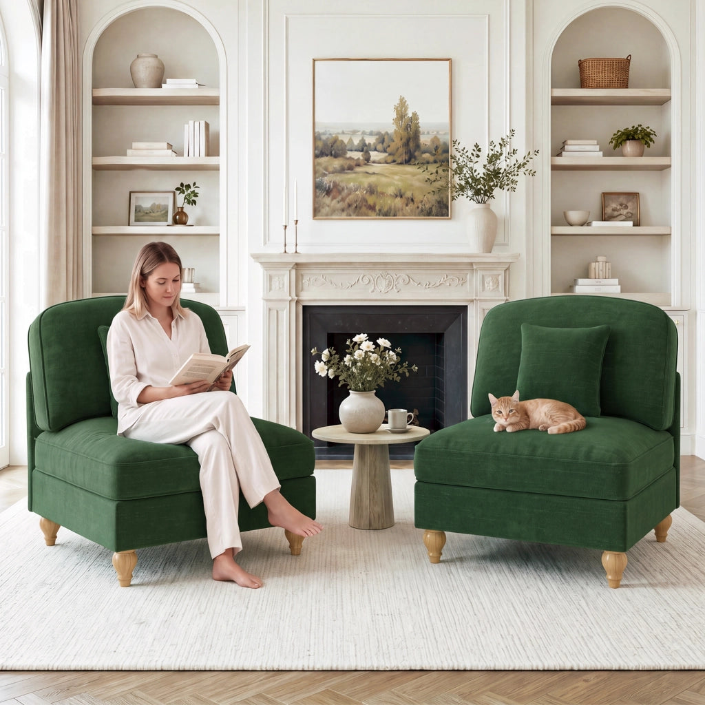 Divano senza braccioli in ciniglia con cuscino mobile e gonna rimovibile seduta morbida verde 79 × 75 × 23 cm