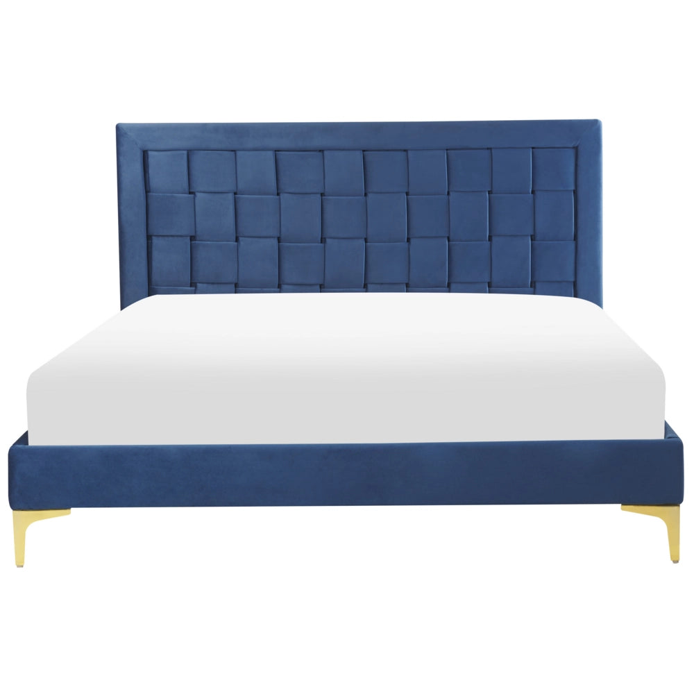 Letto Imbottito Matrimoniale 140 x 200 cm Testiera Blu Velluto Gambe Dorate