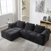 Divano componibile moderno a elle 3 posti in ciniglia con penisola; tasche laterali; senza montaggio; 250 cm; nero