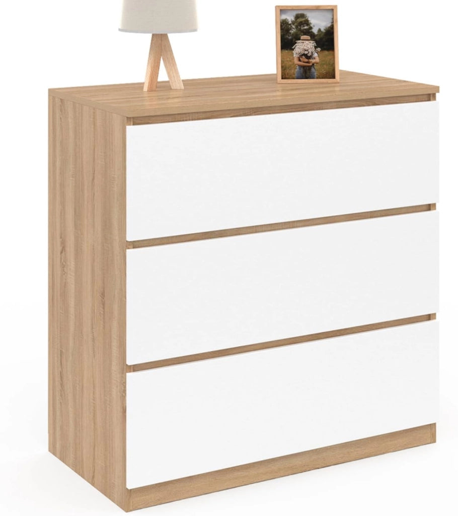 Cofre de 3 cajones TOMI 78 cm en haya y blanco