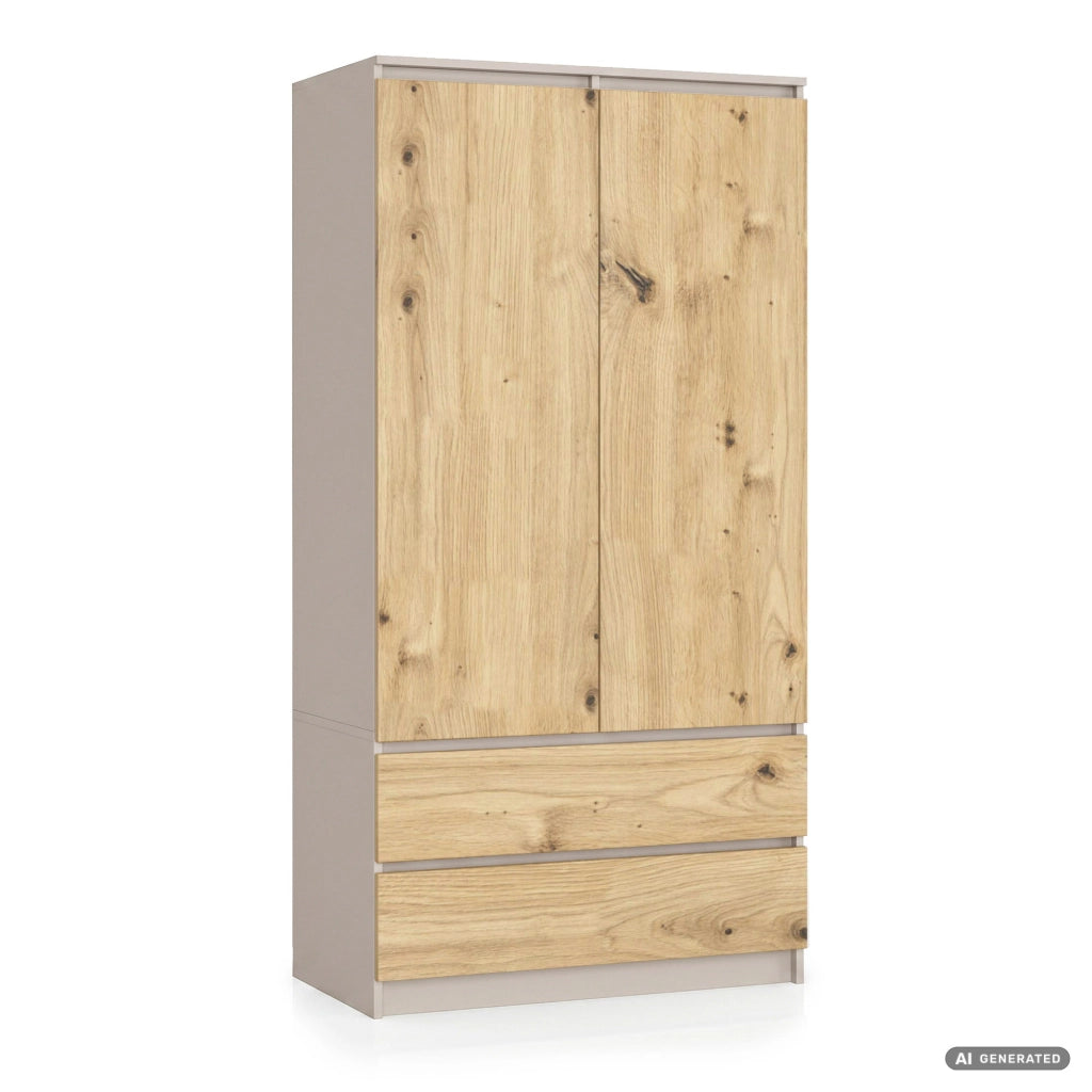 Armadio S90 Cashmere 90 cm 2 ante 2 cassetti Colore dei frontali Rovere Artisan 4 ripiani 90x51x180 cm