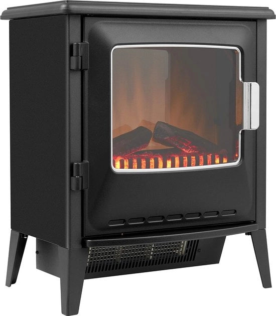 Stufa Elettrica - Effetto Legna - Luce LED - Nebbiatura Acqua - Funzione Riscaldamento - Incluso Comando a Distanza - 1800W - Nero