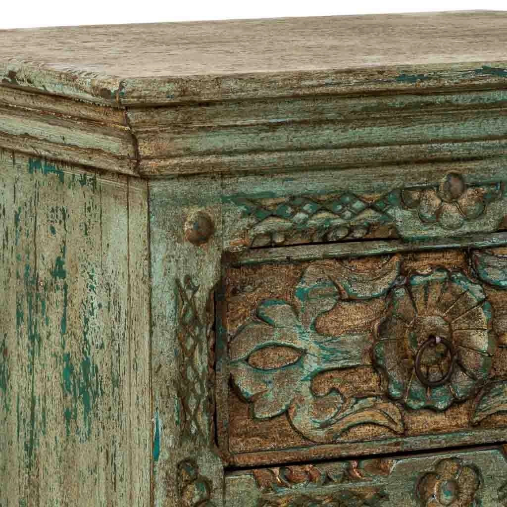 Comodino in legno artigianale, blu, con 2 cassetti, 50x40x60h cm
