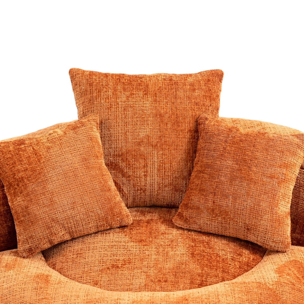 Poltrona pouf con Schienale Alto, Braccioli e Seduta Ampia, per Soggiorno e Camera, in Ciniglia, Arancione