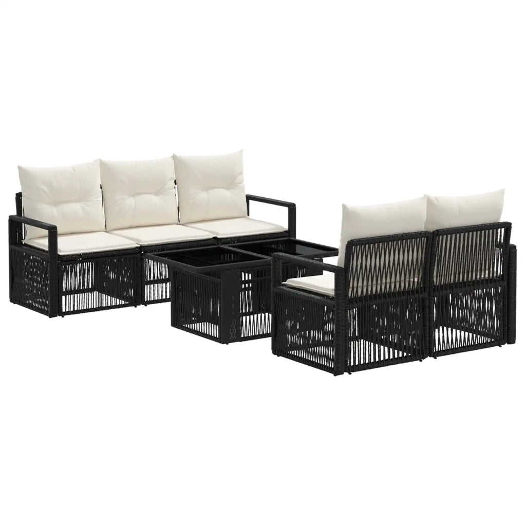 Set Divano da Giardino 6 pz Nero e Bianco Crema polyrattan 3437050