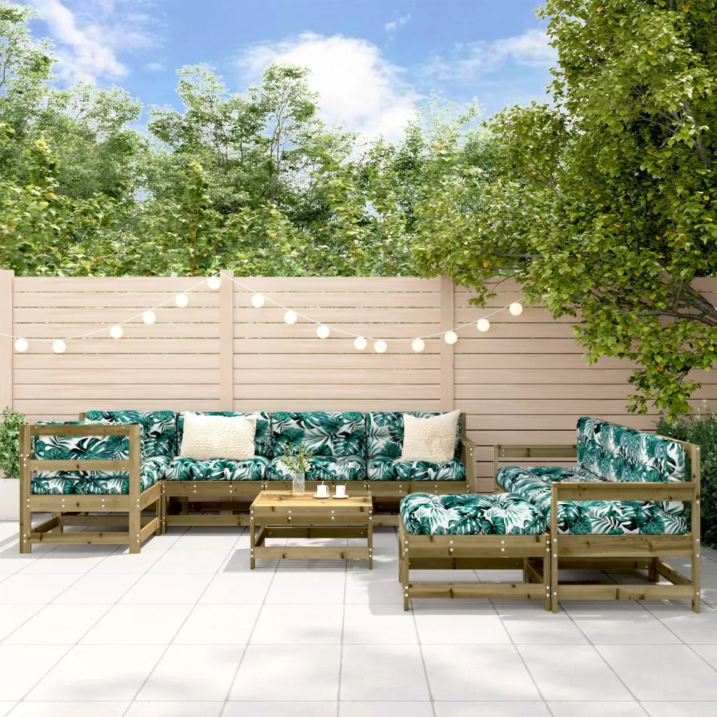Set Divani da Giardino 10 pz con Cuscini Legno Impregnato Pino