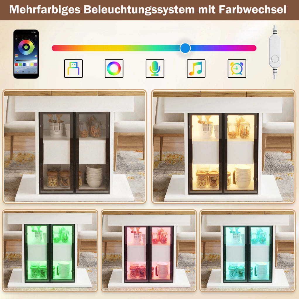 Tavolo da pranzo estensibile 110-140 cm con LED RGB bianco