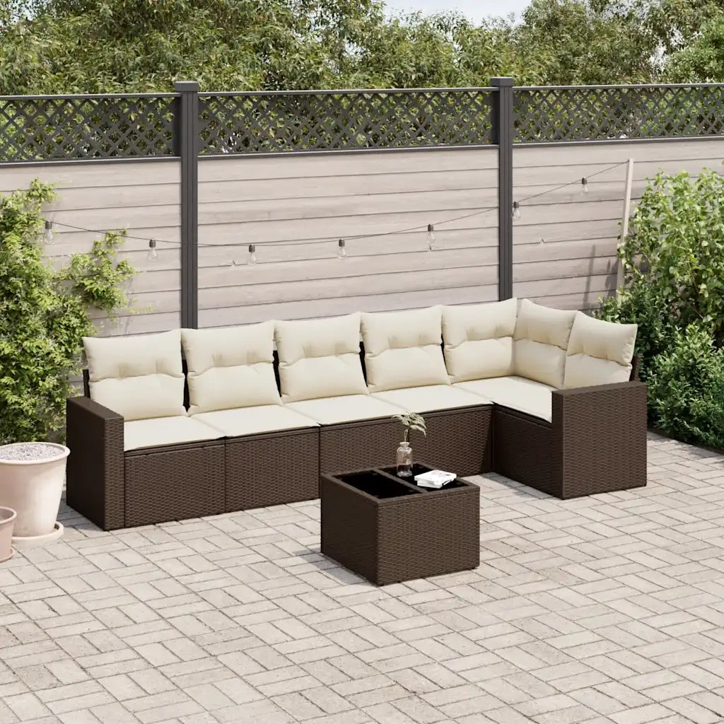 vidaXL Set Divani da Giardino 7 pz con Cuscini Marrone in Polyrattan