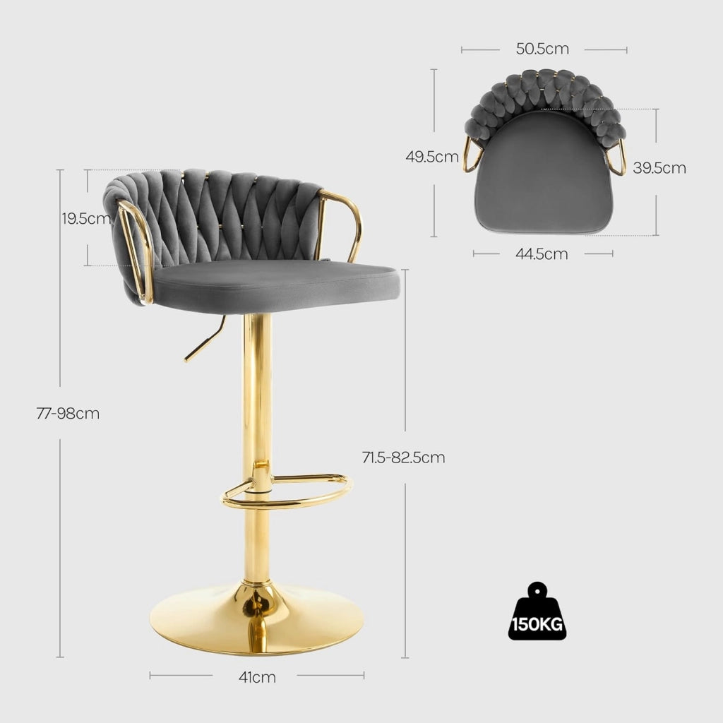 Set di 4 Sgabelli da Cucina Regolabili in Altezza, Sgabelli da Bar in Velluto, Sgabelli Girevoli a 360°, con Base in Metallo e Poggiapiedi, Grigio scuro, BH426dgr-4