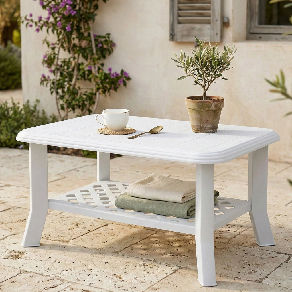 Ucria, Tavolo da Esterno 4 Posti Made in Italy, 90x60x46h cm Bianco