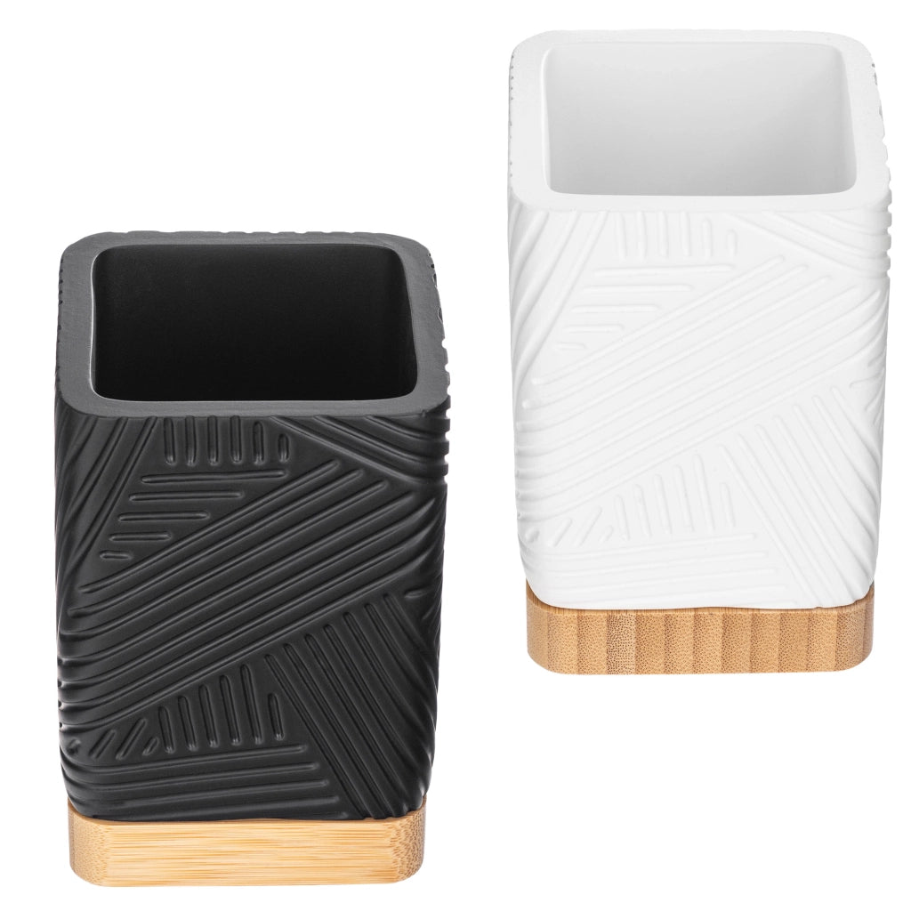 Porta spazzolini da bagno KADAX, organizer quadrato in bambù nero.
