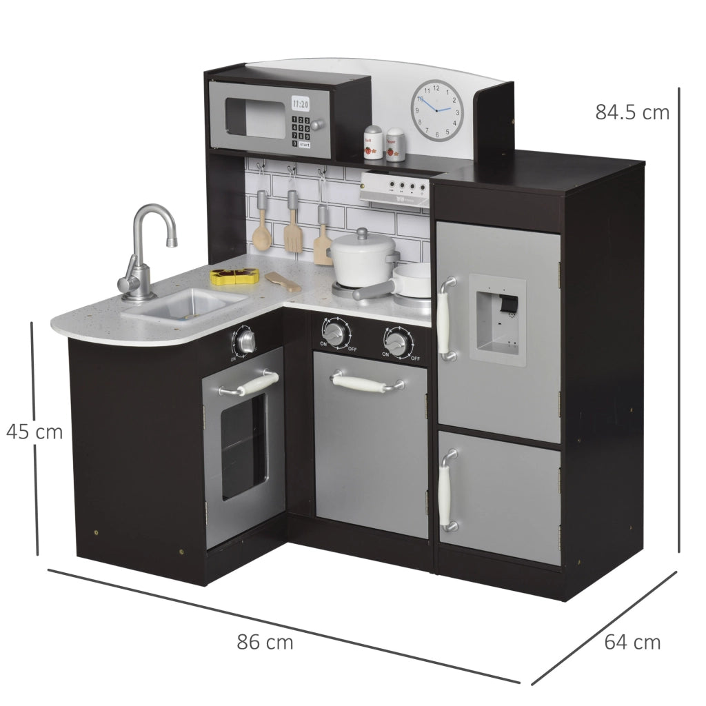 Cucina Giocattolo Bambini in Legno con Accessori ¨C zephmum ¨C Argento e Marrone 86x64x84.5cm