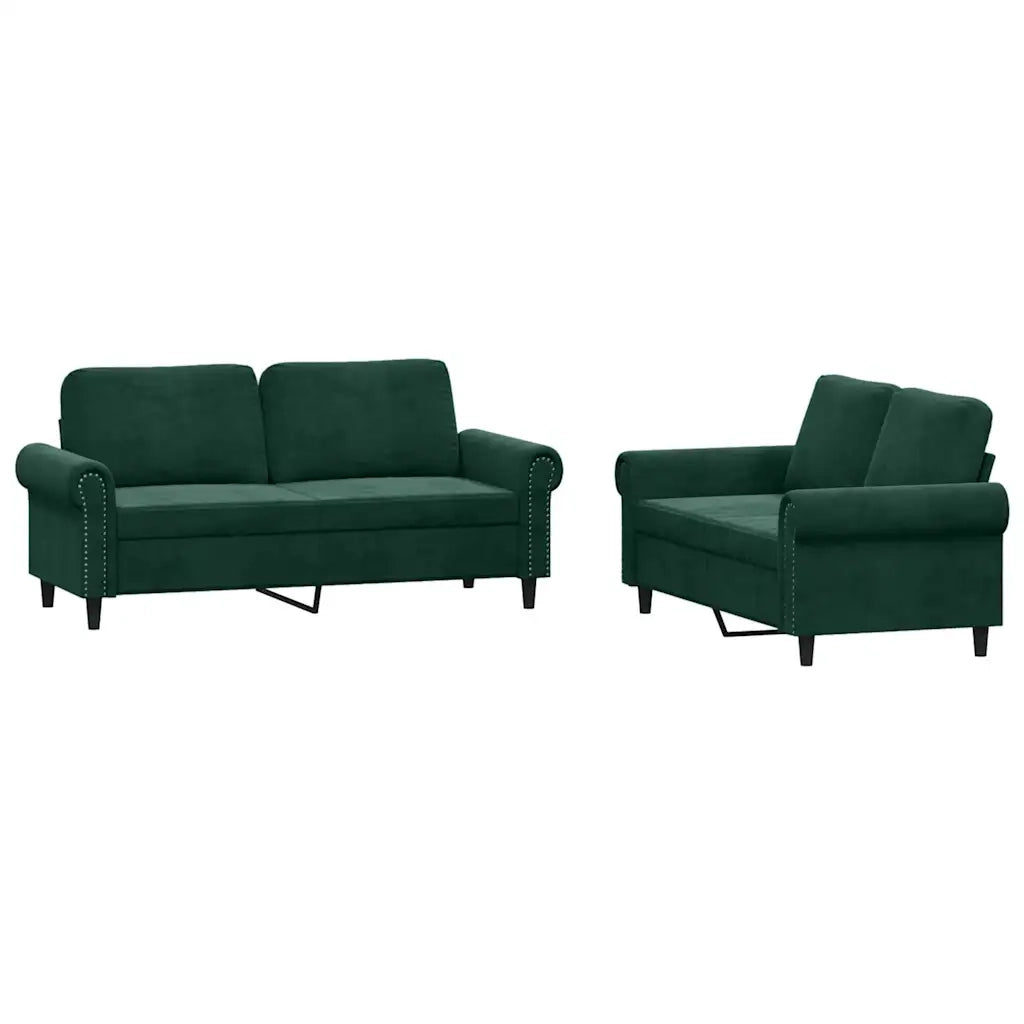 Set di Divani 2 pz con Cuscini Verde scuro in Velluto