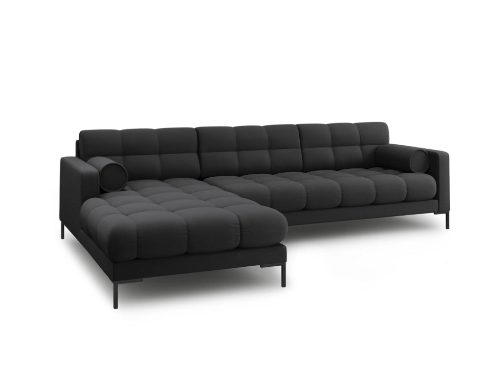 Cosmopolitan Design - Divano angolare sinistro "Bali" 5 posti in tessuto strutturato grigio scuro 
