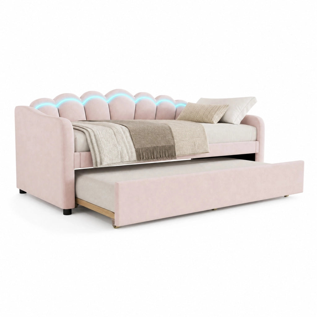 Divano letto estraibile 90x200 cm con luce ambientale e struttura in velluto