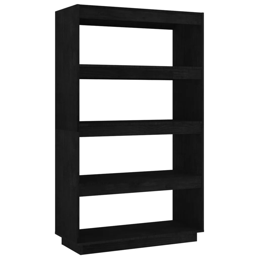 Libreria Divisorio-Scaffale per Libri-Mobile di Stoccaggio Nero 80x35x135 cm in Legno Massello di Pino