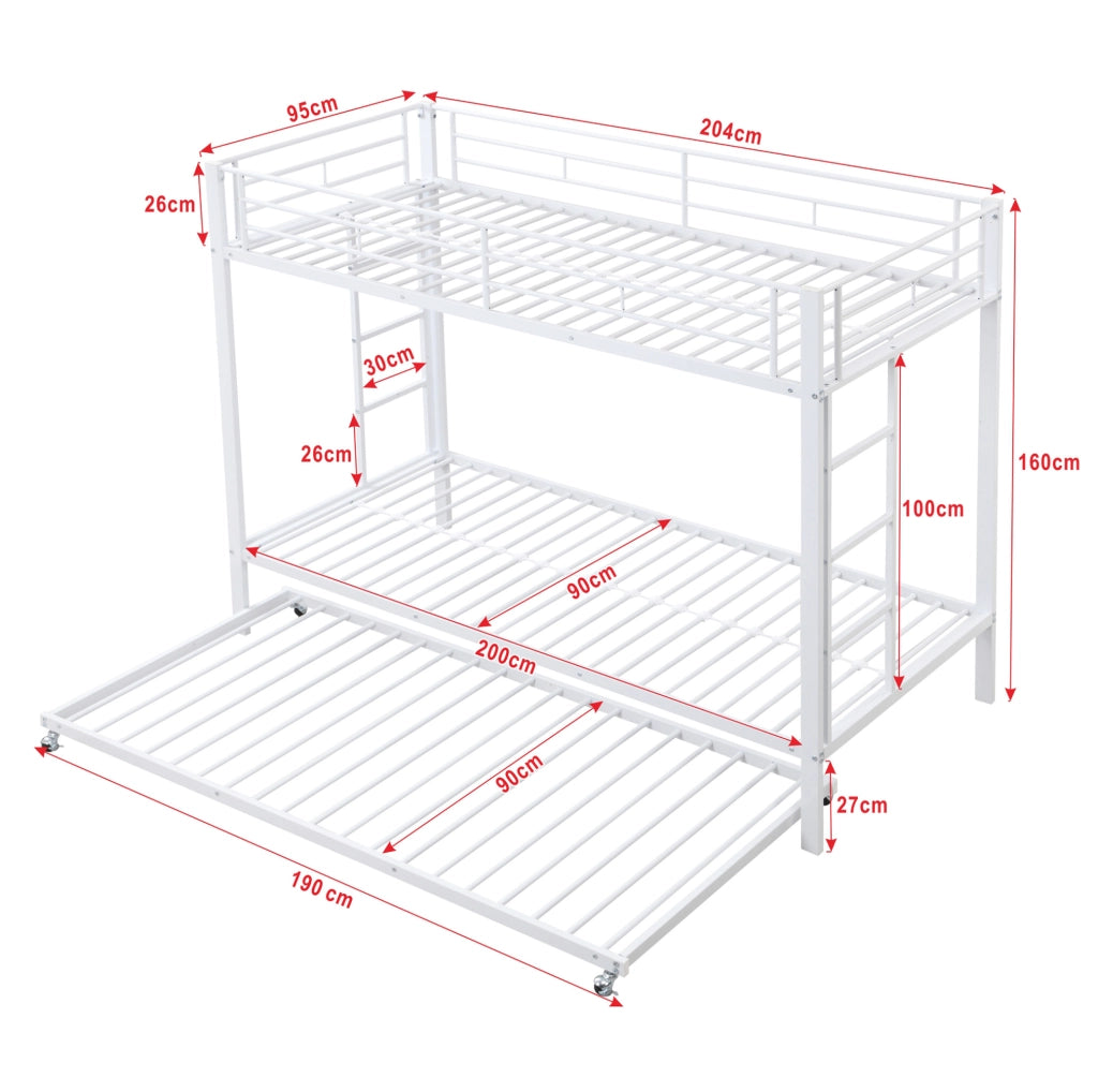 Letto a castello 90x200 cm; con letto estraibile; metallo; bianco