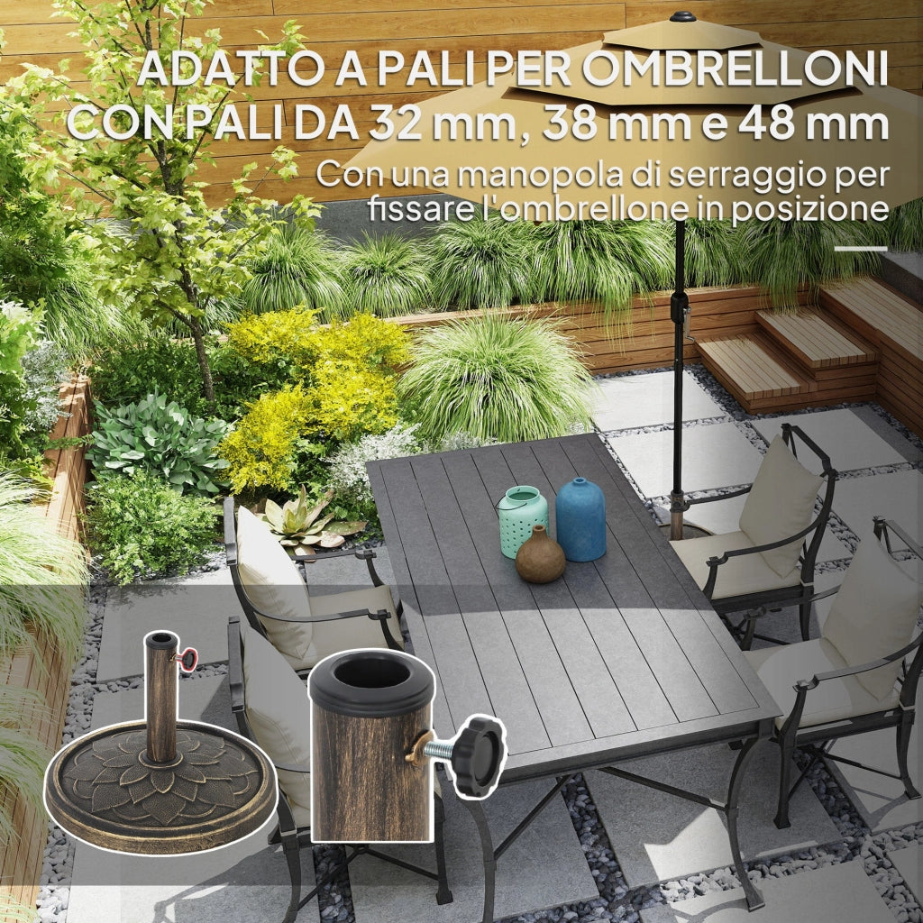 Base per Ombrellone Ø46x34 cm da 12 kg in Resina Metallo e Cemento Bronzo