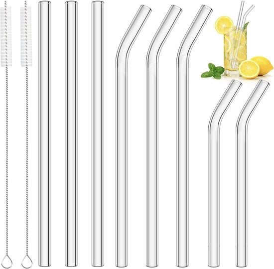 Set di Stuzzicadenti in Vetro Riciclabili - 8 Pezzi con Spazzole di Pulizia per Cocktail e Succo