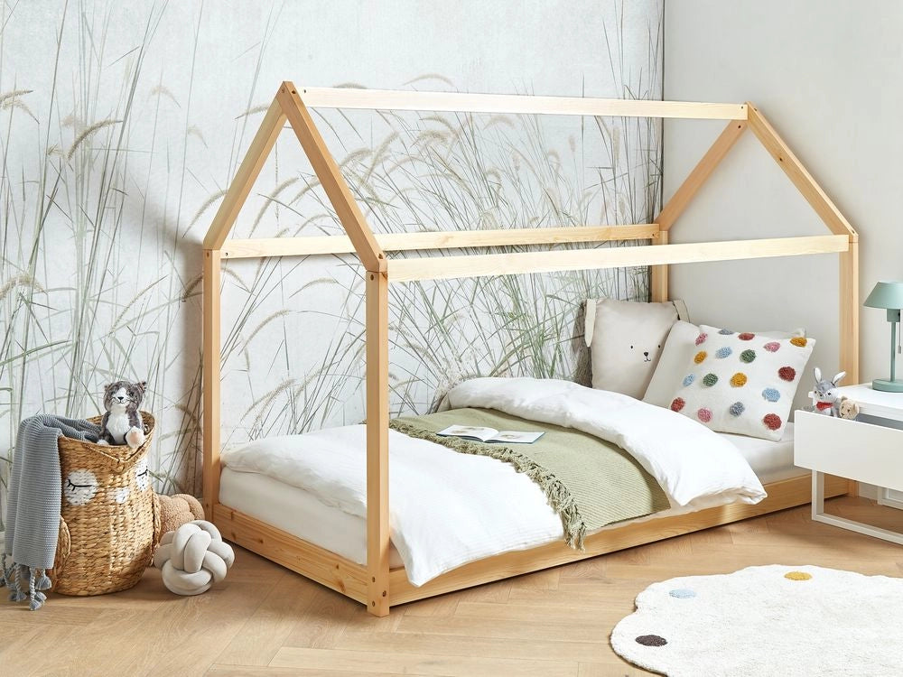 Letto a casetta per bambini in legno di pino chiaro UE misura singola 90 x 200 cm con telaio a doghe letto per bambini piccoli