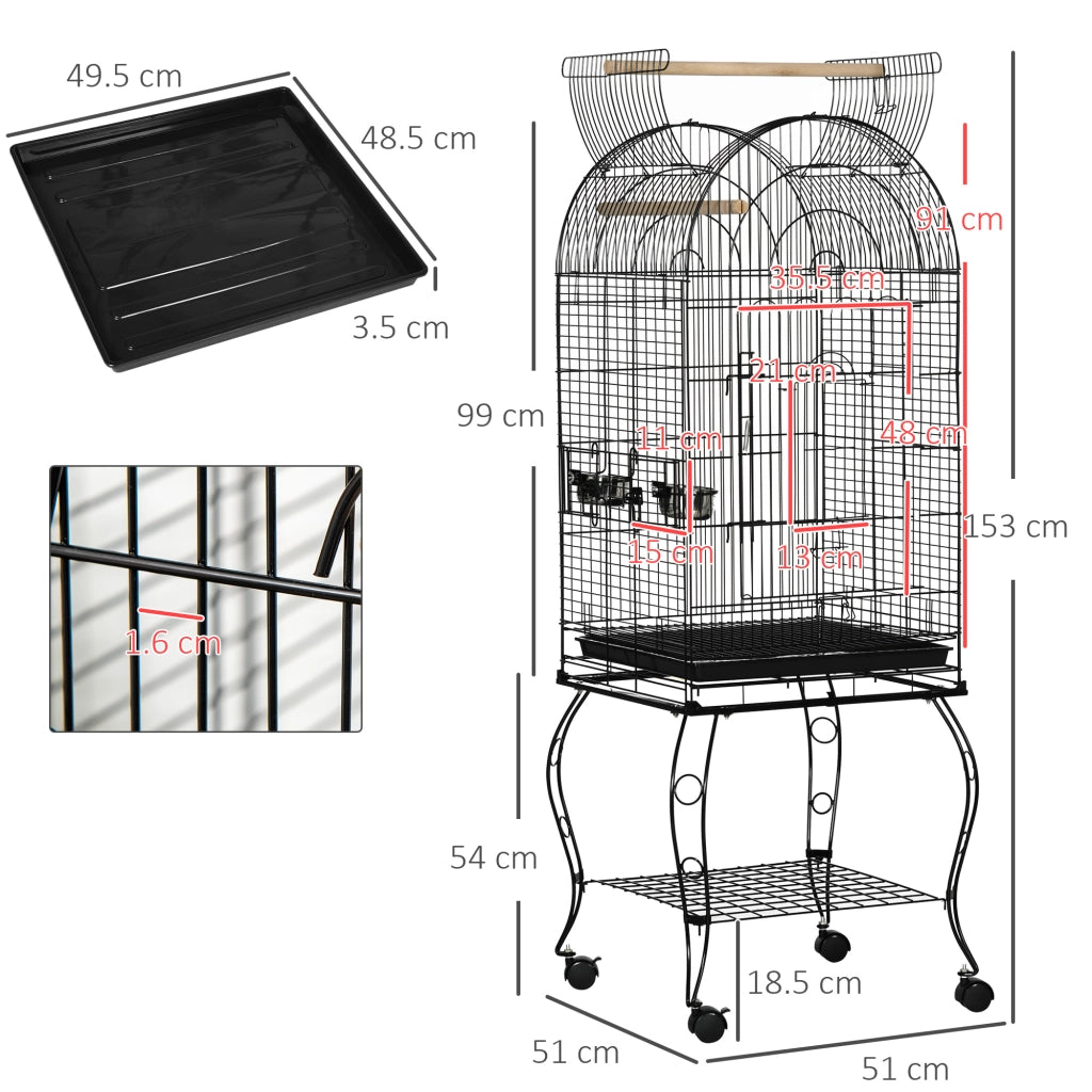 Voliera per uccelli e canarini con ruote ¨C zephmum ¨C metallo nero 51x51x153 cm