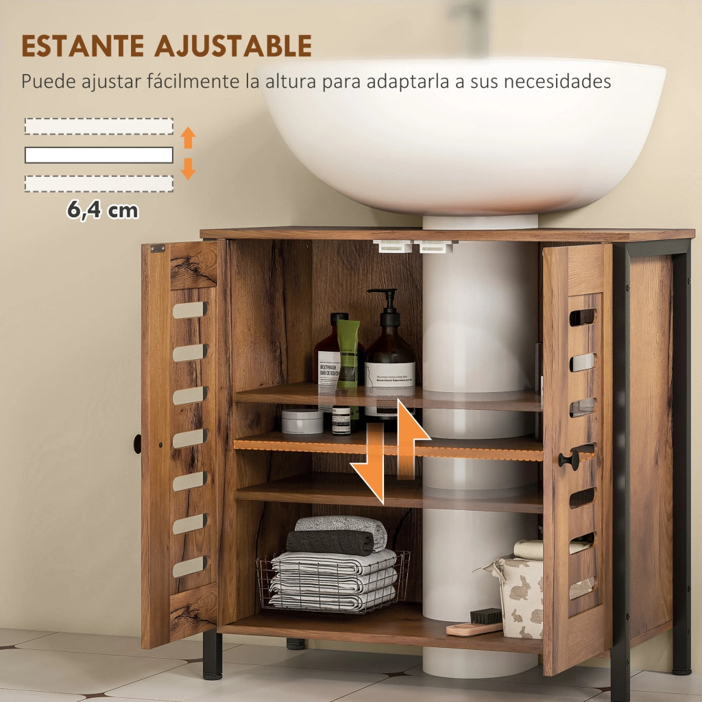 Mobile Sottolavabo con Ante a Lame e Chiusura Magnetica ¨C Zephmum ¨C 60x30x60 cm Marrone R¨²stico