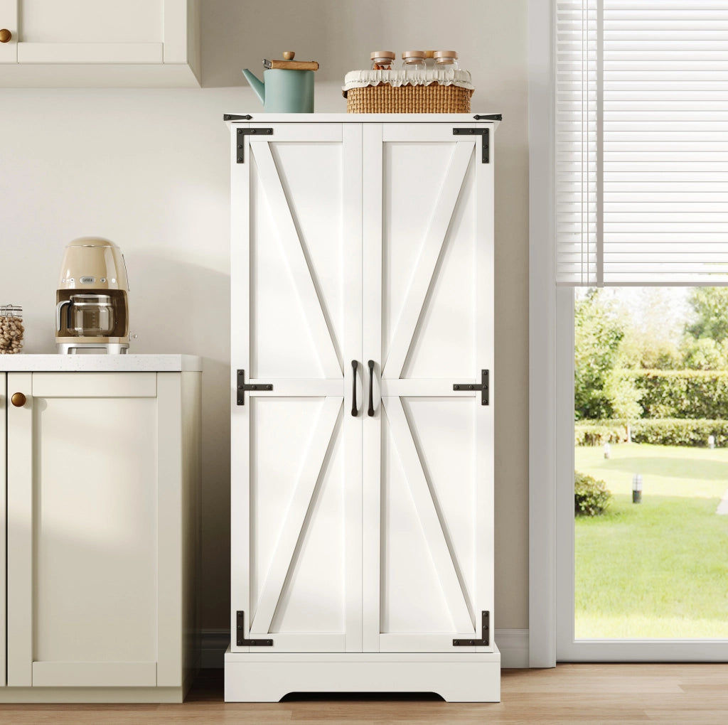 Credenza cucina 60x35x128.5 cm con illuminazione LED e ripiani regolabili in MDF bianco