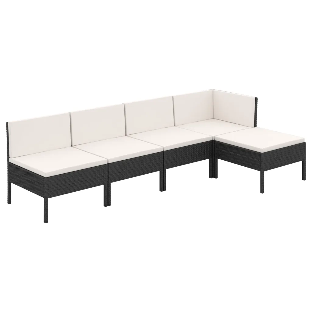 Set Divani da Giardino 5 pz con Cuscini in Polyrattan Nero cod mxl 38329