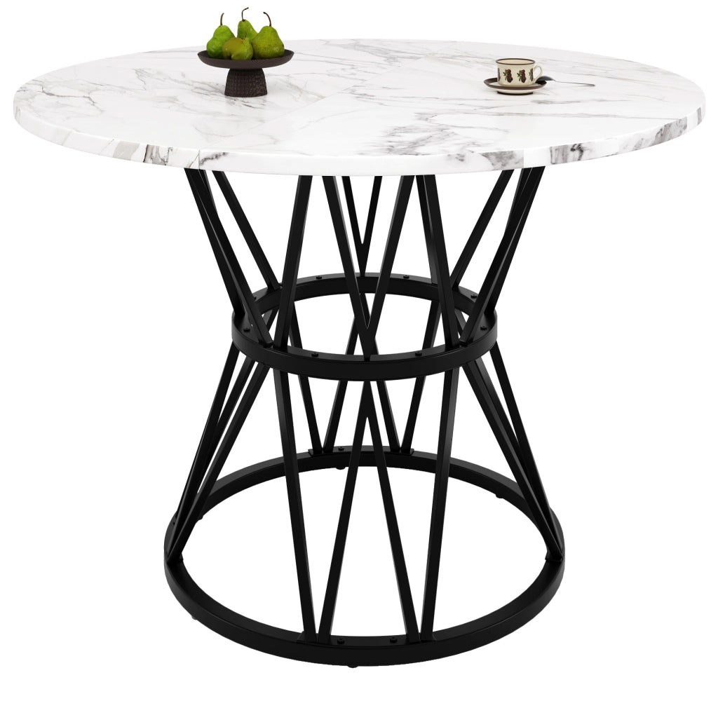 Tavolo da pranzo rotondo 100x100x76 cm con piedini regolabili; MDF effetto marmo nero
