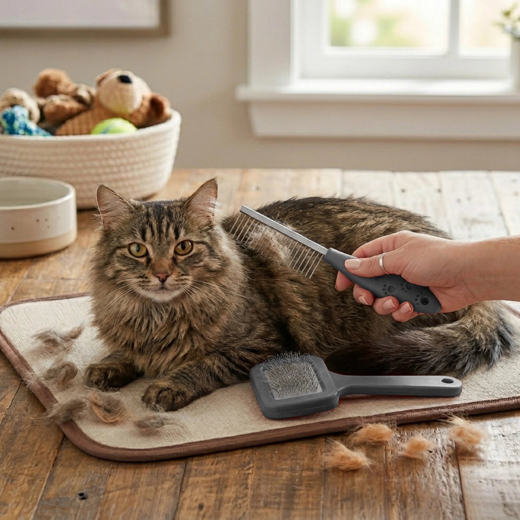 Kit Toelettatura per Cani e Gatti con Spazzola Cardatore e Pettine a Denti Stretti, Rimozione Pelo Morto e Sottopelo, Accessori Grooming Professionale Grigio
