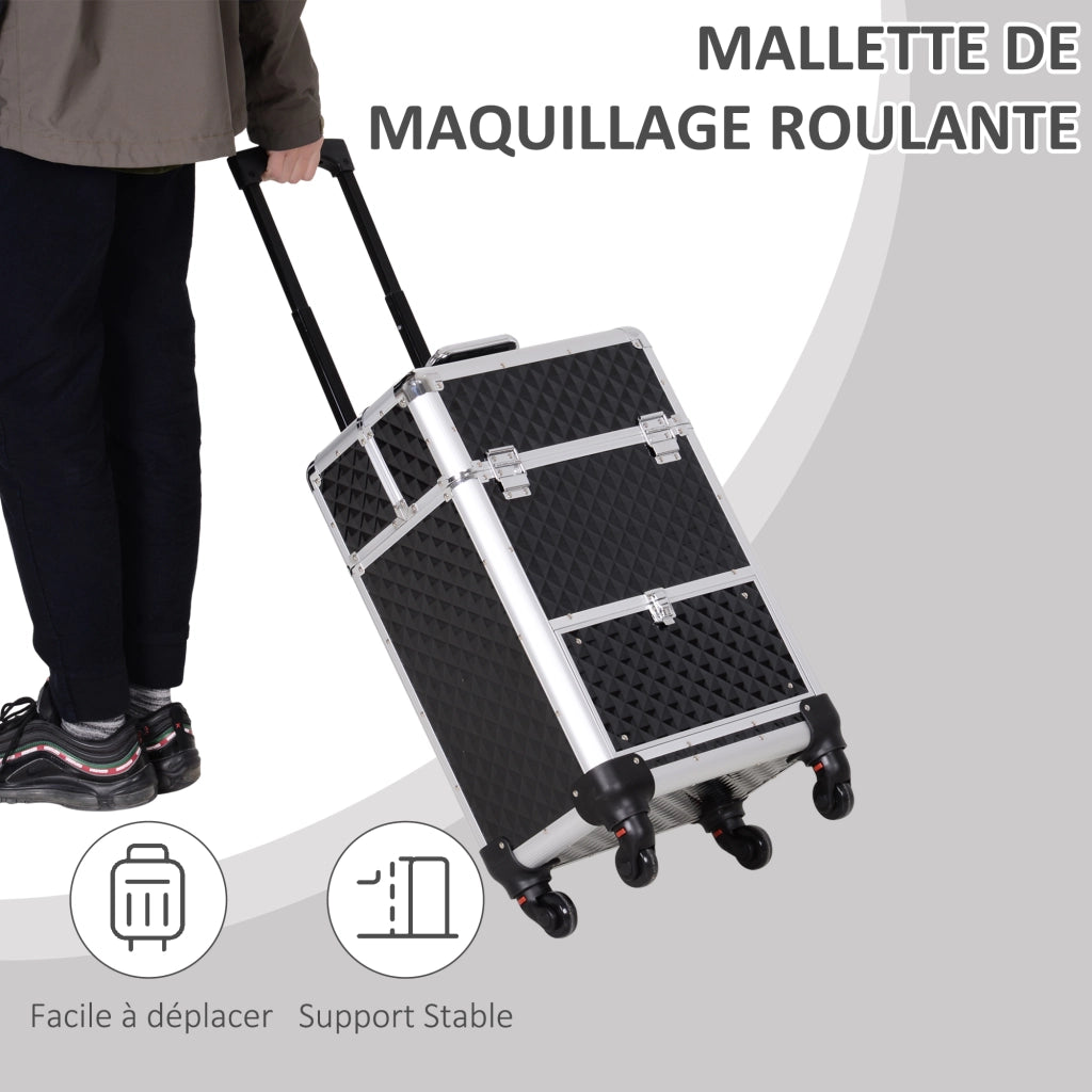 Valigia da trucco con manico telescopico ¨C zephmum ¨C 34x25x62 cm nero alluminio