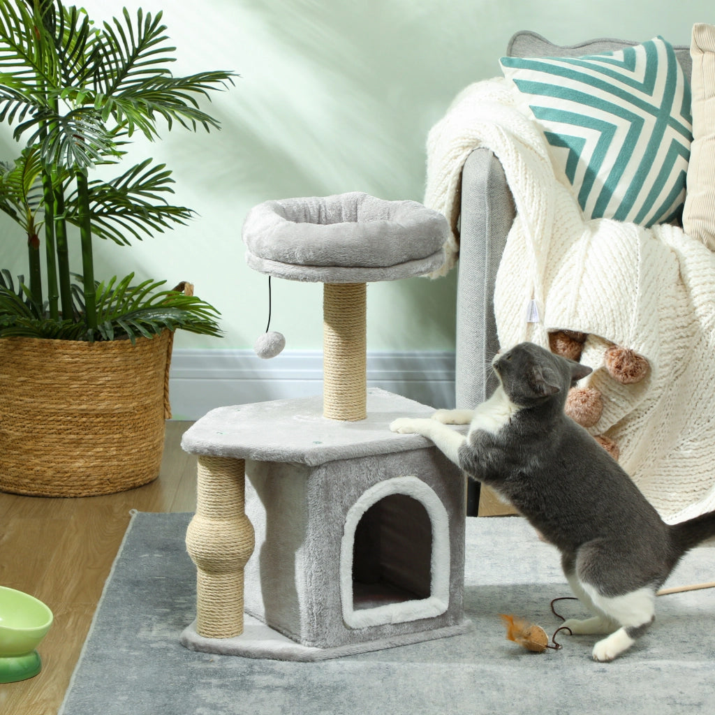 Albero tiragraffi per gatti con letto ¨C zephmum ¨C grigio chiaro 42x30x66 cm