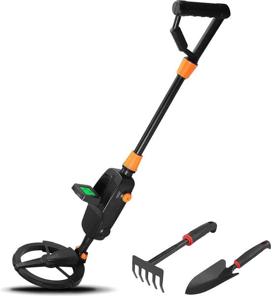 Detettore di metallo per bambini - detettore manuale leggero - profondità di detezione 10-100 cm molto sensibile e funzione di discriminazione pinpointer con audio LCD e cacciavuoto per l'oro e la ricerca del tesoro con badile a 9 denti