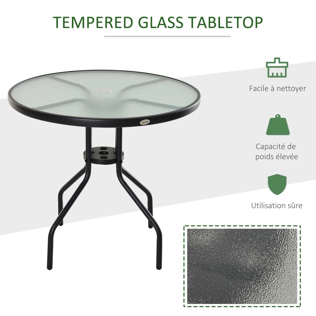 Tavolo da giardino rotondo ¨C zephmum ¨C nero con vetro temperato, ?80x72 cm