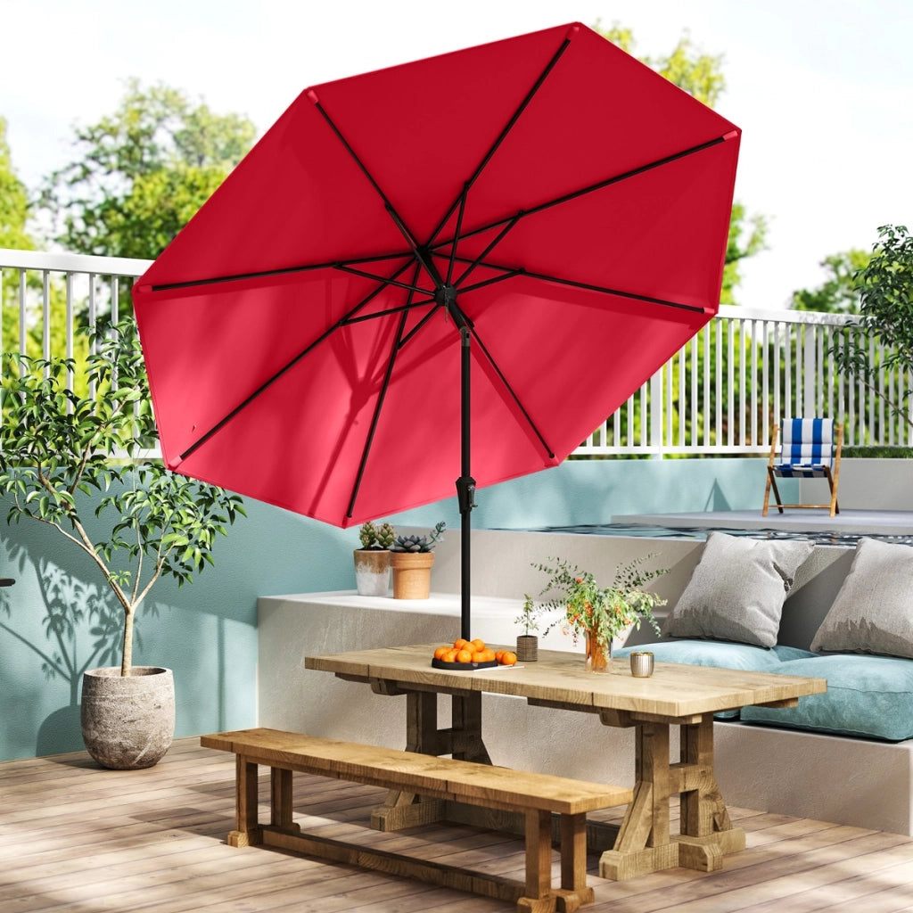Ombrellone da esterno con inclinazione a pulsante manovella per tavolo da patio, Ombrellone da giardino 270 cm Rosso Bordeaux