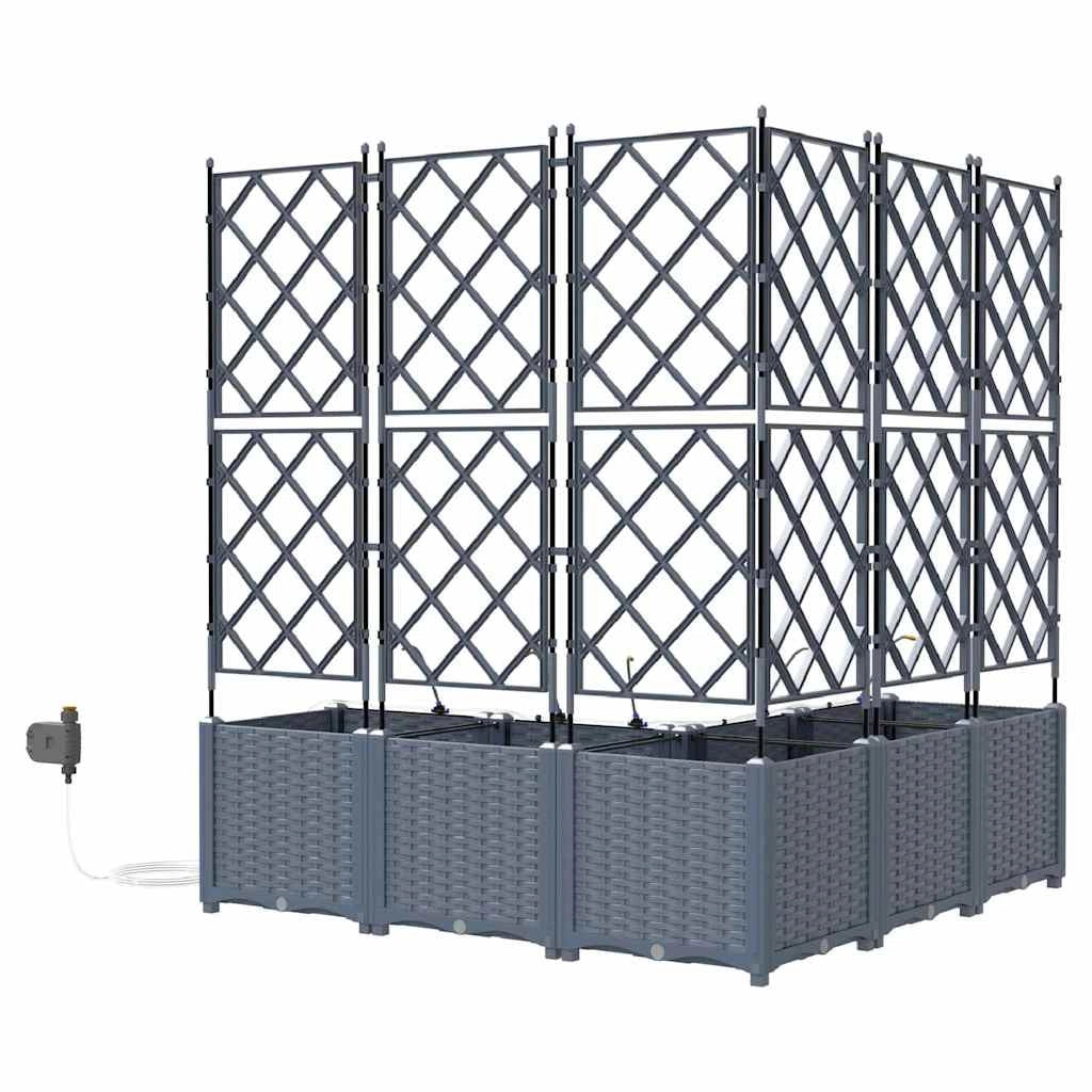 Set di 5 fioriere da giardino moderne con sistema di irrigazione 120 x 120 x 142 cm acciaio grigio chiaro 02_0058600